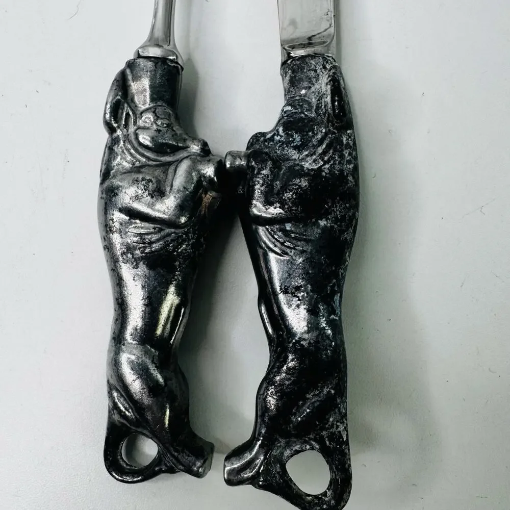 Carving Set Pig/Boar Meat Knife & Fork Stainless Pewter Style Handle Japan